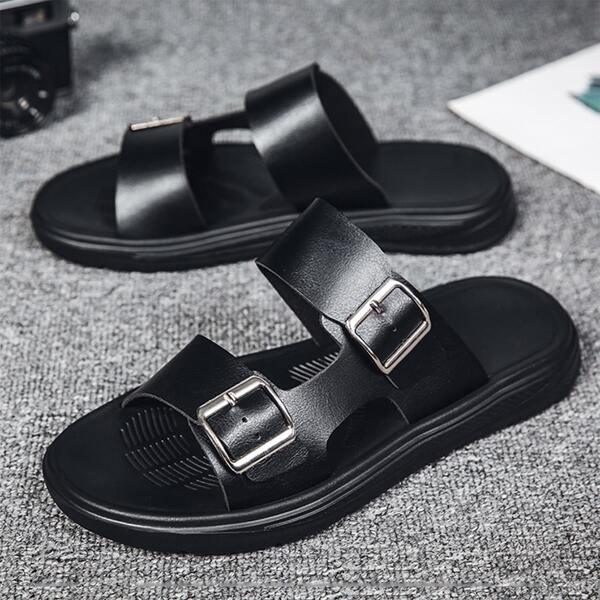 

Men Minimalist Buckle Decor Slides, Black