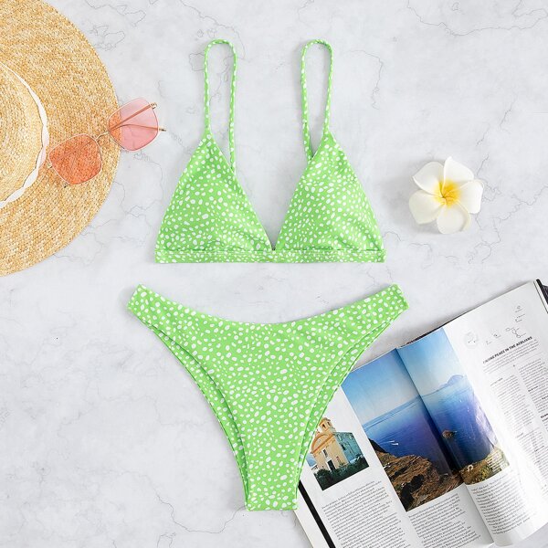 

Dalmatian Triangle Cheeky Bikini Swimsuit, Green