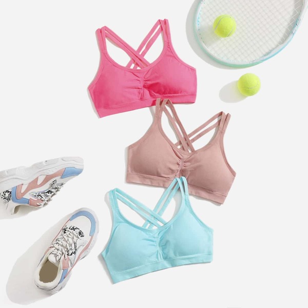 

3 Pack Solid Crisscross Sports Bra, Multicolor