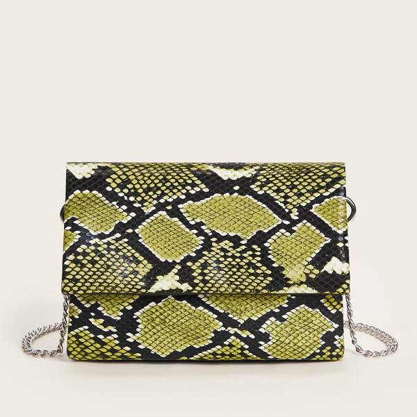 

Snakeskin Print Flap Crossbody Bag, Multicolor