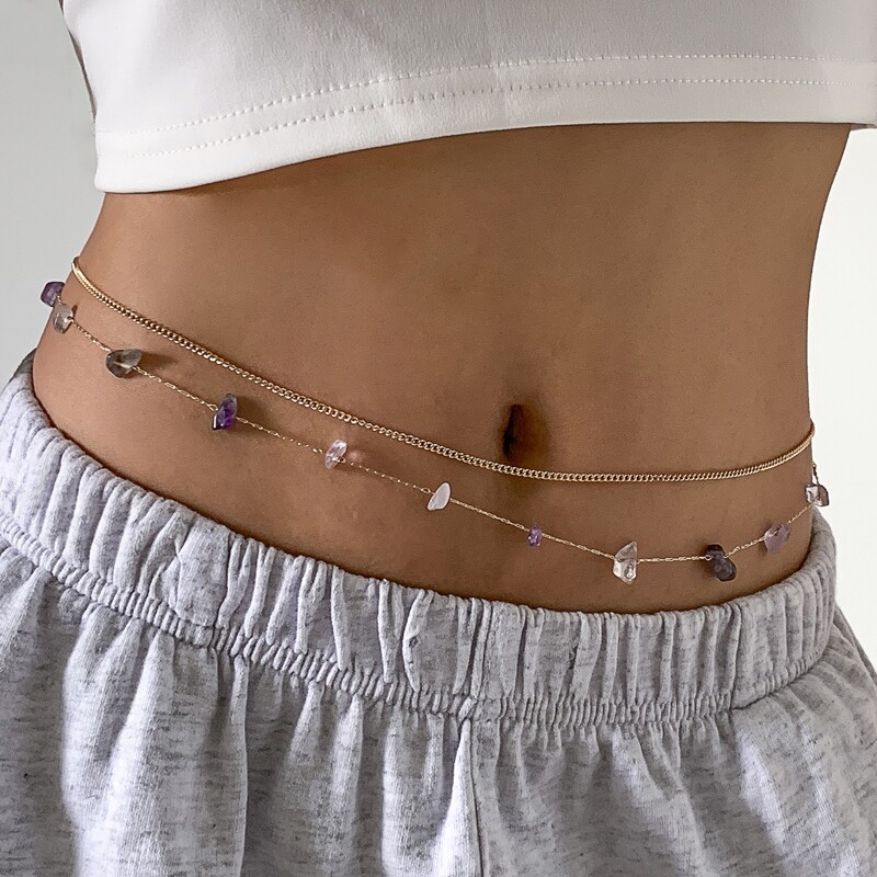 

2pcs Stone Decor Waist Chain, Gold