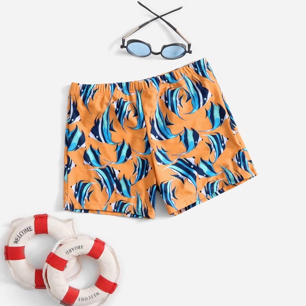 

Boys Fish Random Print Beach Shorts, Multicolor