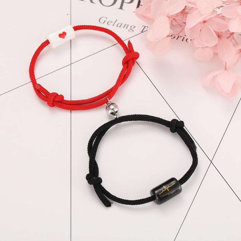 

2pcs Heart Rope Bracelet, Black