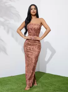 SHEIN SXY Đầm Tách cao Paisley Tất cả trên in Gợi cảm - Nhiều màu - Xem 3