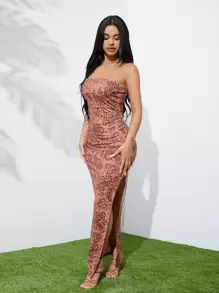 SHEIN SXY Đầm Tách cao Paisley Tất cả trên in Gợi cảm - Nhiều màu - Xem 4