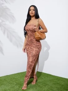 SHEIN SXY Đầm Tách cao Paisley Tất cả trên in Gợi cảm - Nhiều màu - Xem 5