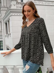 SHEIN VCAY Dalmatian Print Curved Hem Blouse - Multicolor - View 5