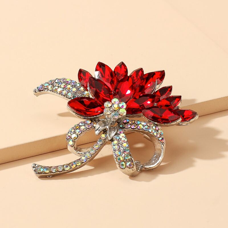 

Rhinestone Decor Floral Brooch, Red