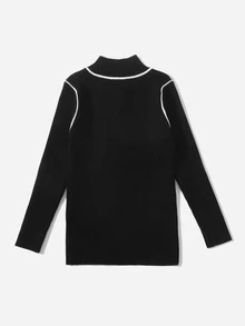 Toddler Girls Contrast Seam Half Zip Sweater - Black - View 2