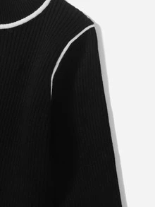 Toddler Girls Contrast Seam Half Zip Sweater - Black - View 3