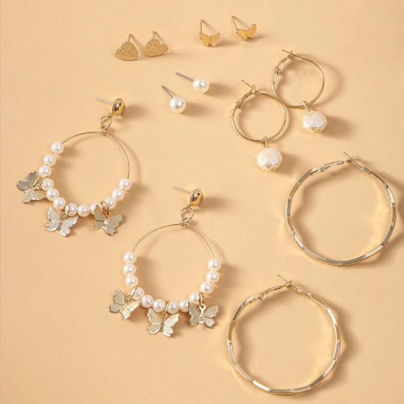 

6pairs Faux Pearl Decor Earrings, Gold