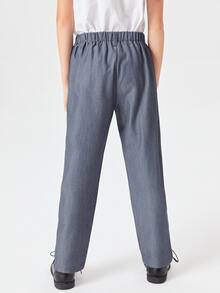 SHEIN Boys Elastic Waist School Trousers - Dark Grey - View 2