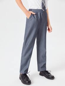 SHEIN Boys Elastic Waist School Trousers - Dark Grey - View 3