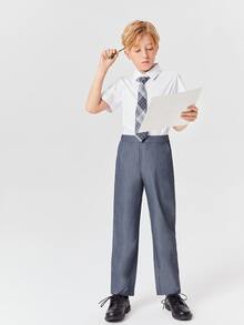 SHEIN Boys Elastic Waist School Trousers - Dark Grey - View 4