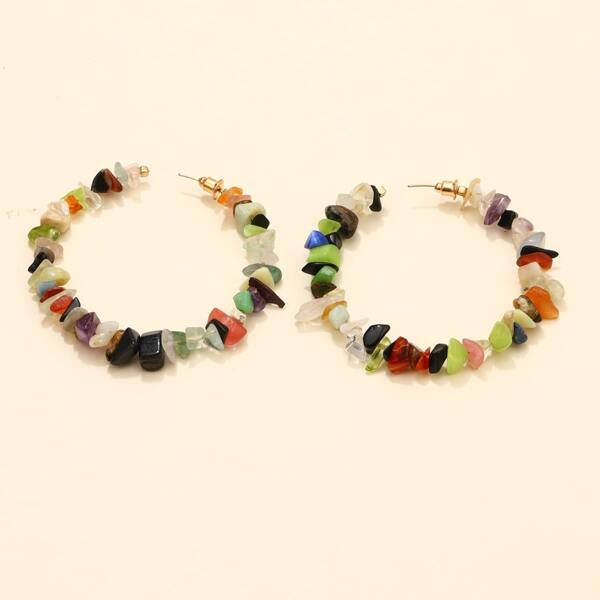 

Stone Beaded Hoop Earrings, Multicolor