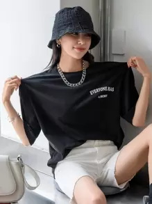 DAZY Letter Graphic Tee - Black - View 1
