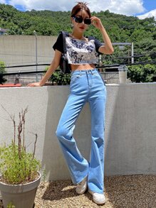 DAZY Chinese Dragon Print Crop Tee - Black and White - View 7