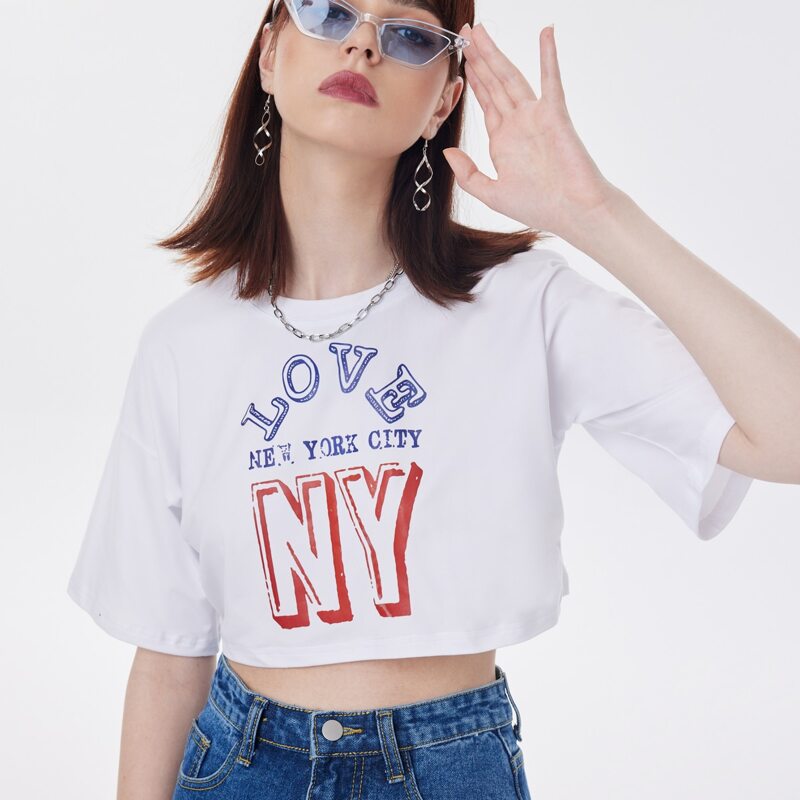 

Letter Graphic Crop Tee, White