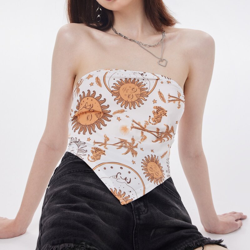 

Tiger & Tropical Print Tube Top, Multicolor