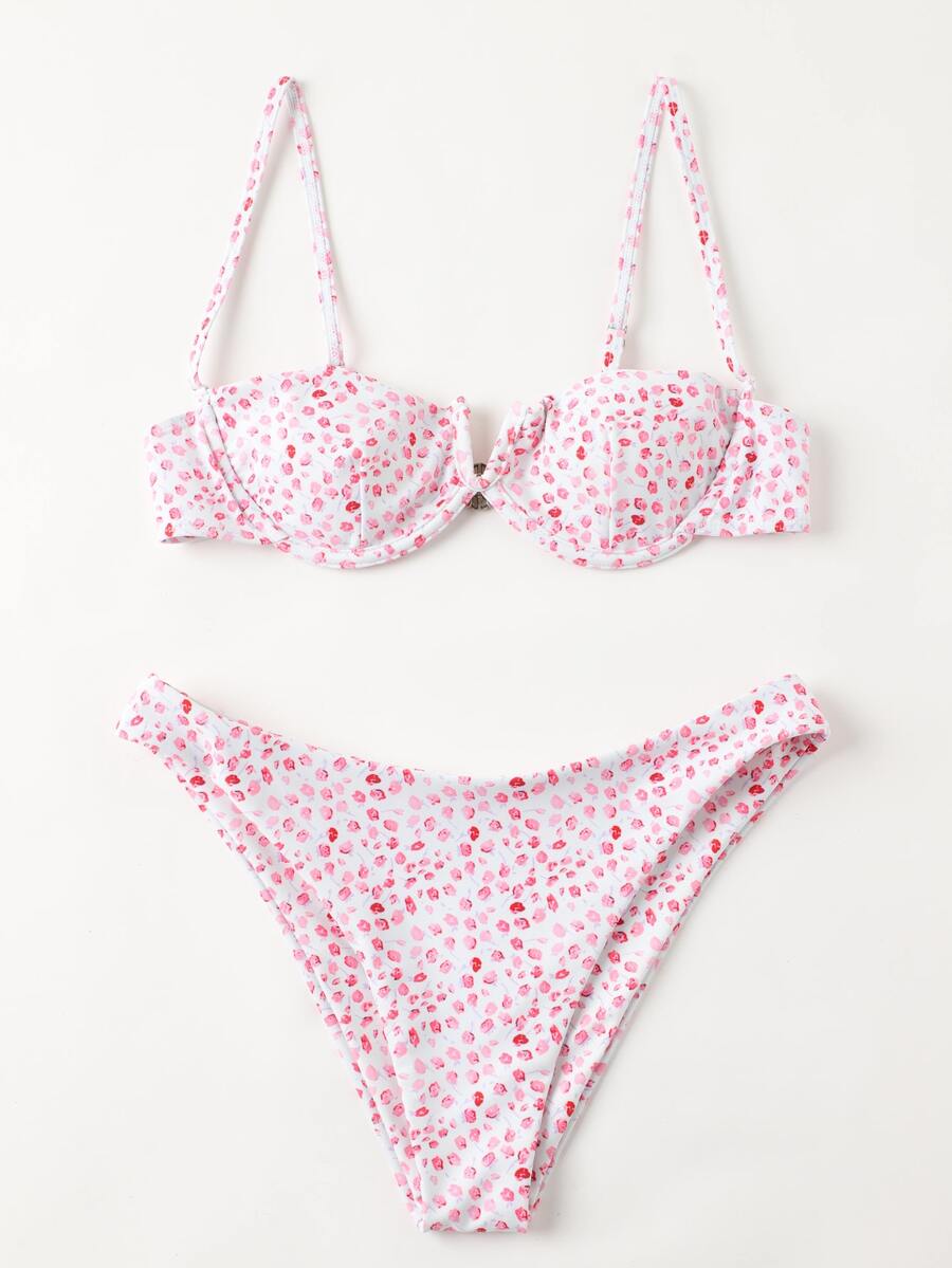 Floral V Wired Underwire Bikini - Multicolor - View 1
