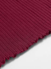 SHEIN Privé Lettuce Trim Rib-knit Bodycon Dress - Burgundy - View 4
