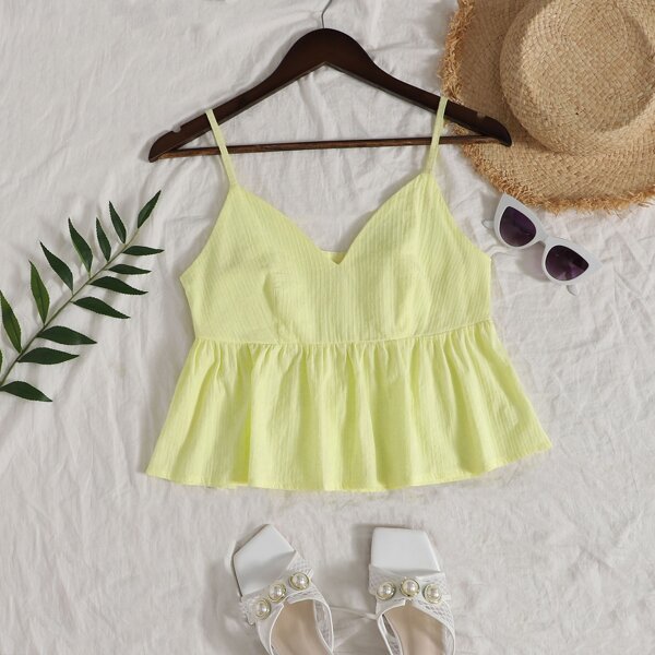 

Ruffle Hem Solid Cami Top, Yellow