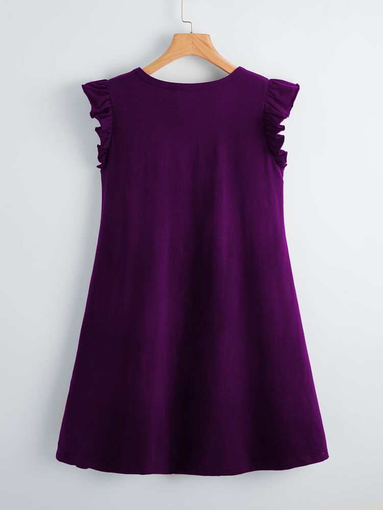 SHEIN Clasi Ruffle Armhole Solid Dress - Purple - View 2