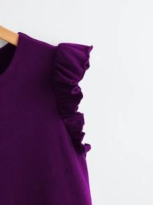 SHEIN Clasi 荷葉邊袖口素色連衣裙 - 紫色 - 查看 3