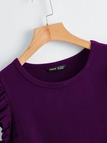 SHEIN Clasi 荷葉邊袖口素色連衣裙 - 紫色 - 查看 4