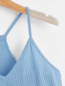 SHEIN Privé Krås Hem Rib-Knit Slätt Enkel Linne & Cami - Babyblå - Visa 3