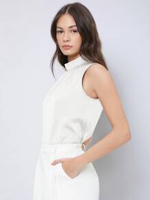SHEIN BIZwear Top de espalda con abertura de ojo sin manga ropa de trabajo - Blanco - Ver 3