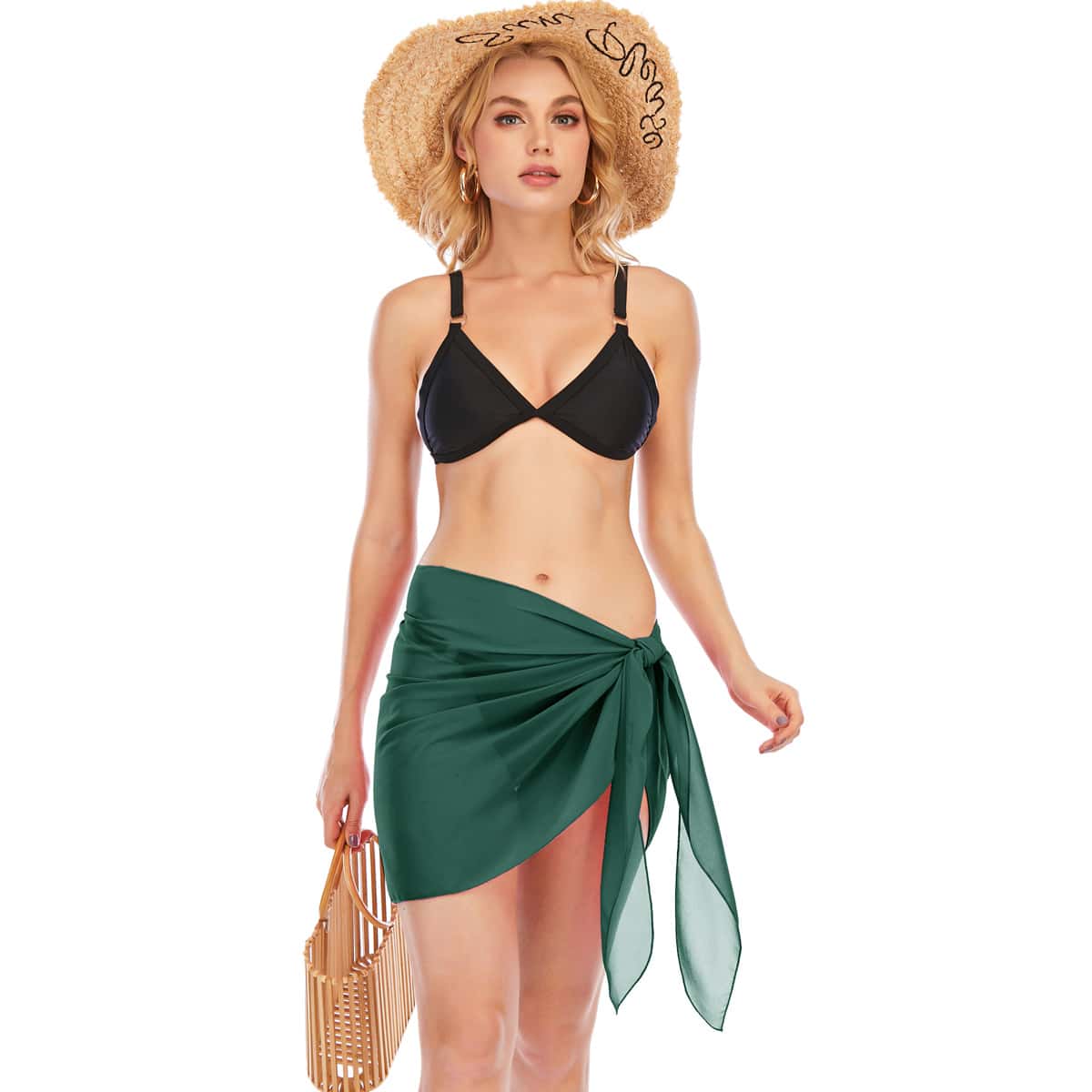 

Knot Waist Sheer Chiffon Cover Up, Dark green