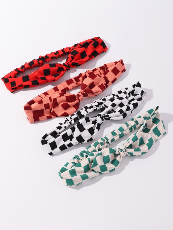 4 piezas Diademas minimalistas a cuadros con orejas de conejo para mujeres, aptas para uso diario, primavera/verano, playa, escuela, estilo elegante