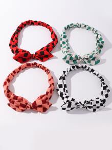 4pcs Women Plaid Rabbit Ear Headband Set, Minimalist Style, Suitable For Daily Wear, Spring/Summer