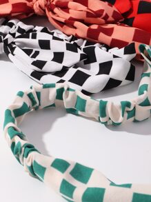 4pcs Women Plaid Rabbit Ear Headband Set, Minimalist Style, Suitable For Daily Wear, Spring/Summer