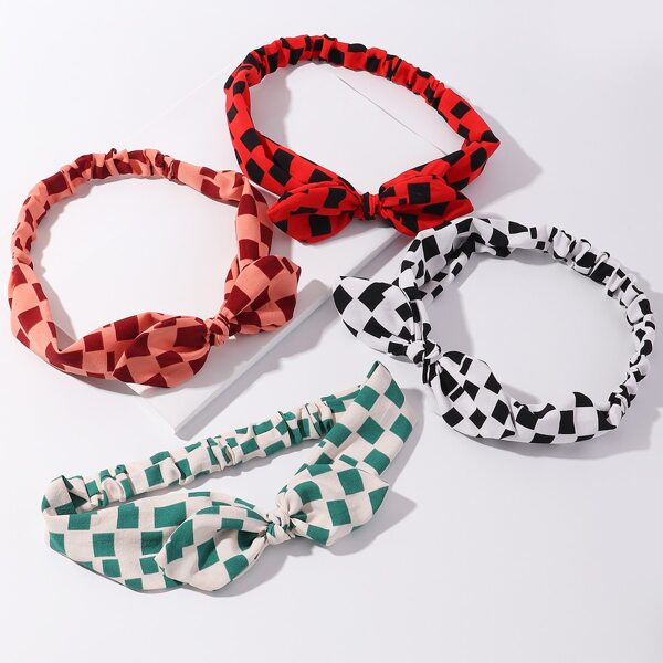 

4pcs Plaid Hair Band, Multicolor