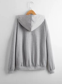 SHEIN 少女心形印花落肩袋鼠口袋卫衣 - 淺灰色 - 查看 2