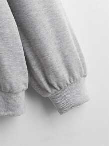 SHEIN 少女心形印花落肩袋鼠口袋卫衣 - 淺灰色 - 查看 4