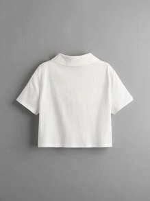 SHEIN 青少年女孩素色POLO領T恤 - 白色 - 查看 2