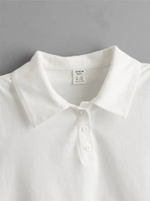 SHEIN 青少年女孩素色POLO領T恤 - 白色 - 查看 4