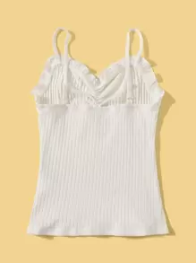 SHEIN Chicas adolescentes Top de tirantes de canalé ribete fruncido fruncido - Blanco - Ver 2