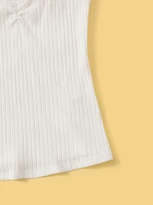 SHEIN Chicas adolescentes Top de tirantes de canalé ribete fruncido fruncido - Blanco - Ver 3