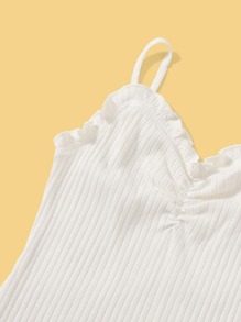 SHEIN Chicas adolescentes Top de tirantes de canalé ribete fruncido fruncido - Blanco - Ver 4