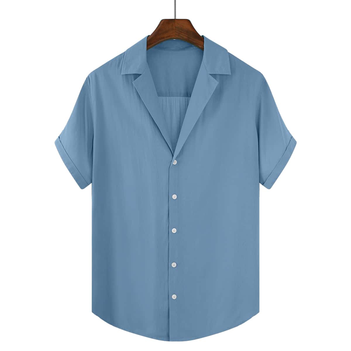 

Guys Lapel Collar Solid Shirt, Blue