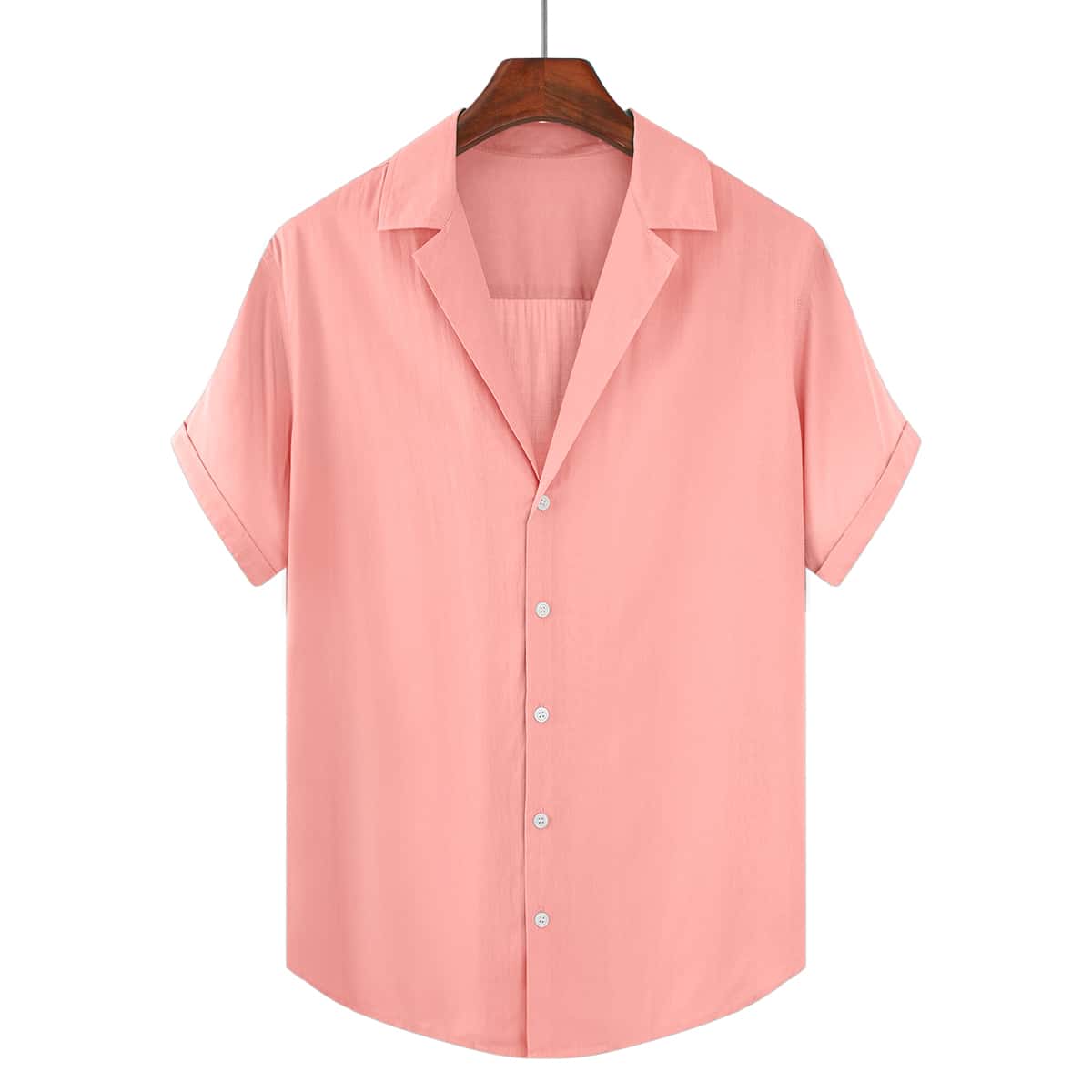

Guys Lapel Collar Solid Shirt, Coral pink