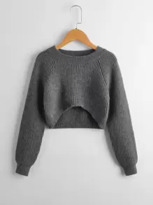 Niñas Jersey de manga raglán bajo irregular - Gris Oscuro - Ver 1