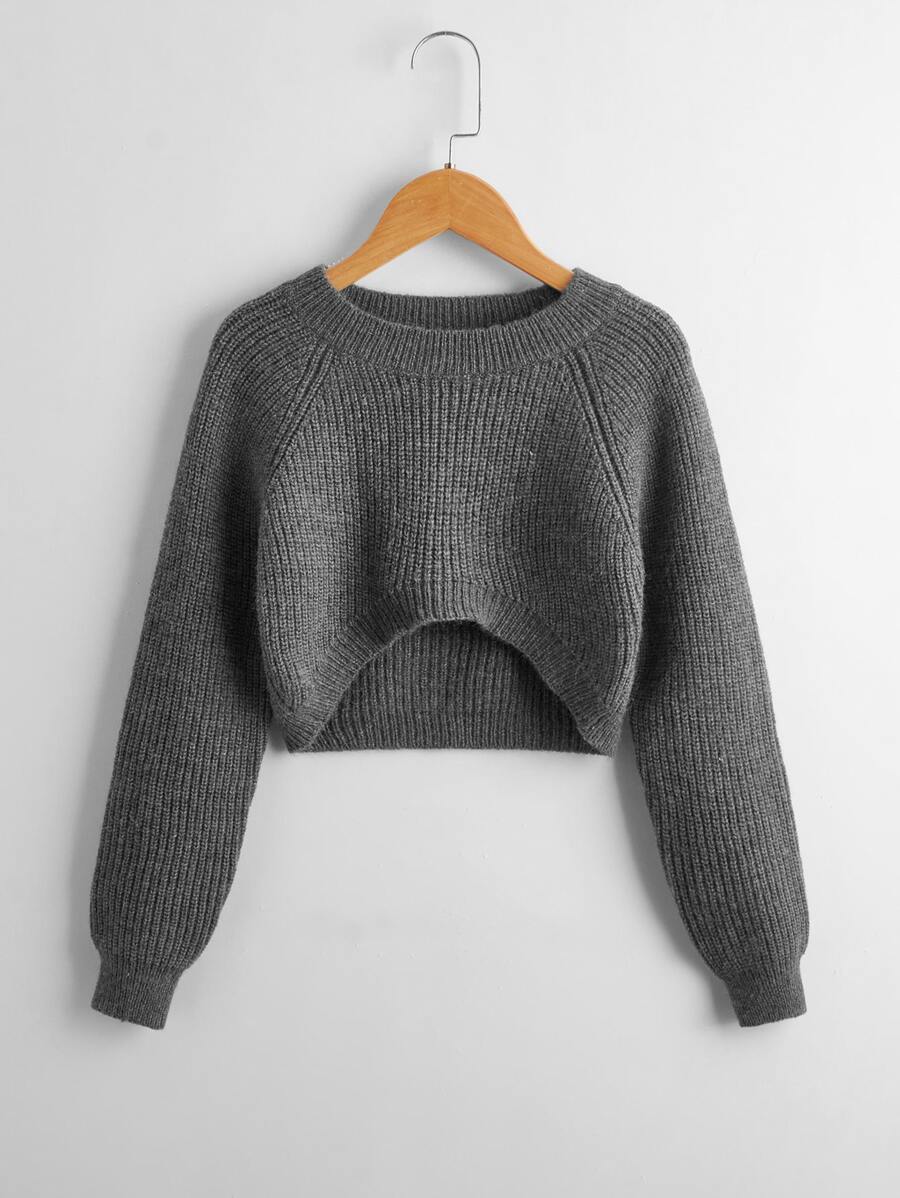 Niñas Jersey de manga raglán bajo irregular - Gris Oscuro - Ver 1