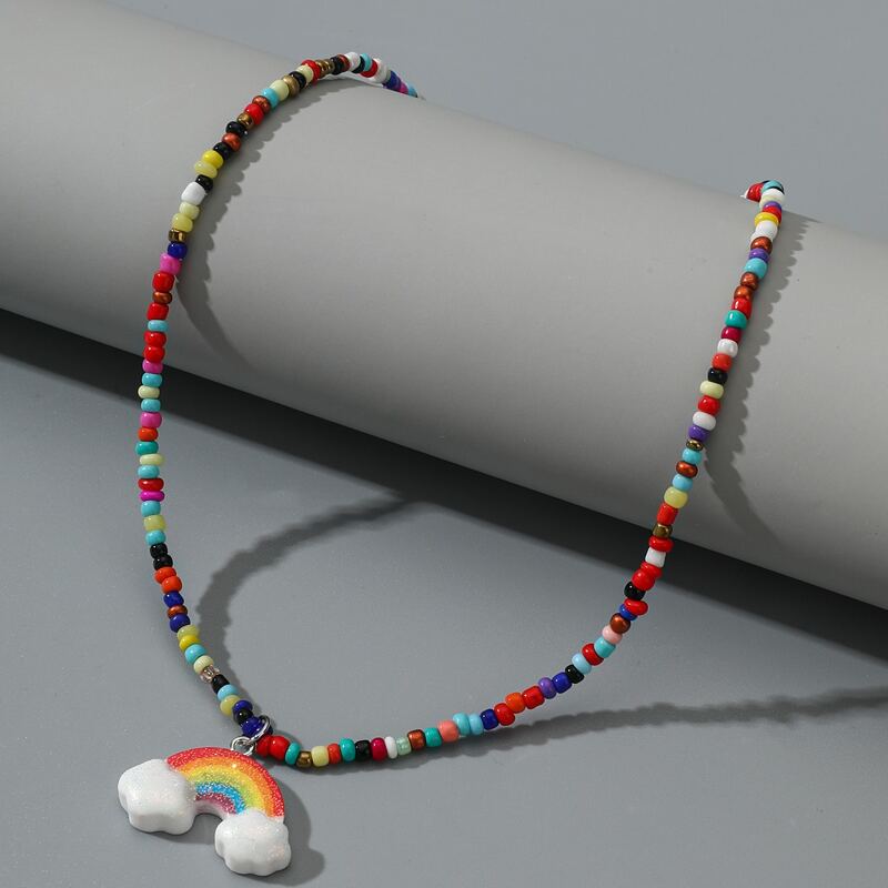 

Rainbow Pendant Beaded Necklace, Multicolor
