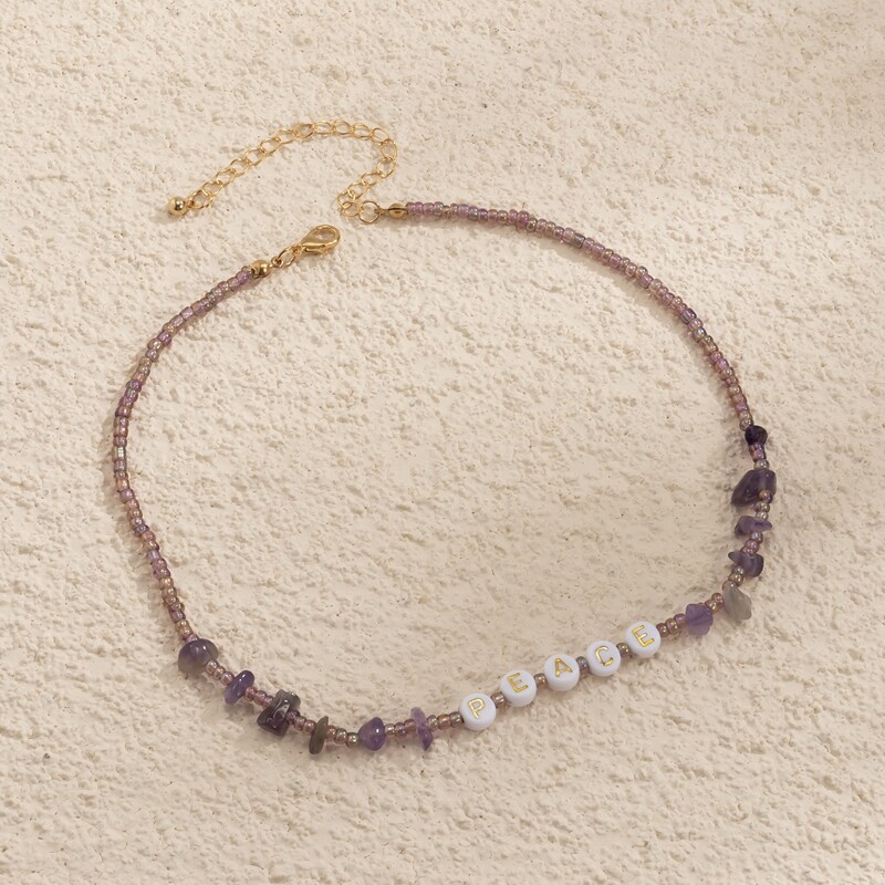 

Letter Graphic Beaded Necklace, Purple