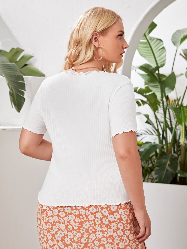 Plus Lettuce Trim Rib-knit Top